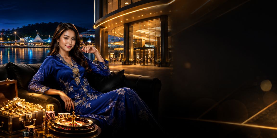 Wanita berbaju kurung menggunakan aplikasi kasino mr2 dengan paparan jackpot